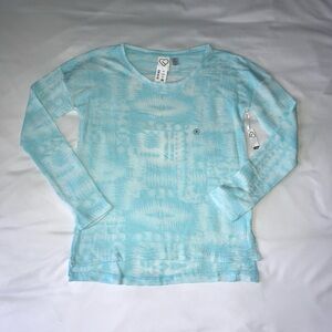 Blue Tribal Print Long Sleeve Shirt With Open Back